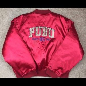 FUBU Varsity Sport Satin Red Mens Jacket